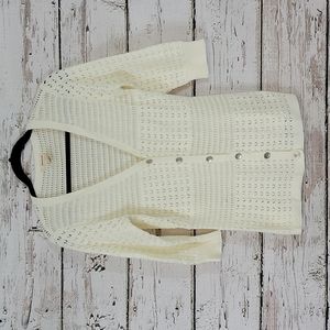 DKNY Cream Open-Knit Button-Up Cardigan